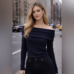 Zara Navy Off-the-Shoulder Sweater